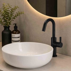 Robinet lavabo mitigeur noir moderne disponible à Dakar Sénégal
