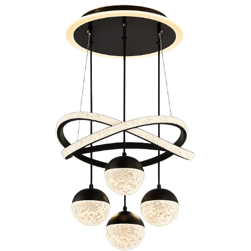 Lustre suspension LED noir à anneaux cristal disponible à Dakar Sénégal