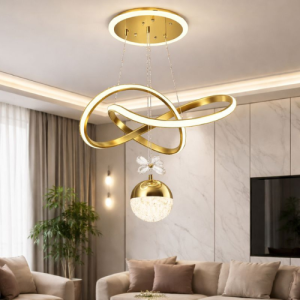 Lustre-LED-Anneaux-Dores-Moderne-–-Salon-Luxe-KANDEIS