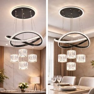 Lustre_LED_Noir_a_Anneaux_Entrelaces_avec_Quatre_Suspensions_Kandeis
