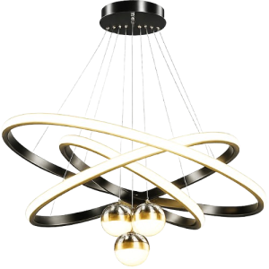 Lustre LED anneaux moderne noir et doré disponible à Dakar Sénégal