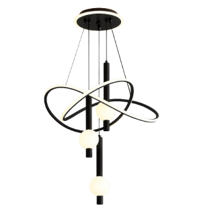 Lustre suspension LED noir avec anneaux et globes lumineux disponible à Dakar Sénégal