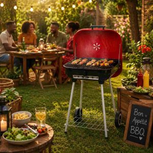 Barbecue à charbon rouge sur pied avec roulettes disponible à Dakar Sénégal