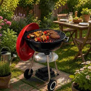 Barbecue à charbon portable rouge avec roulettes disponible à Dakar Sénégal