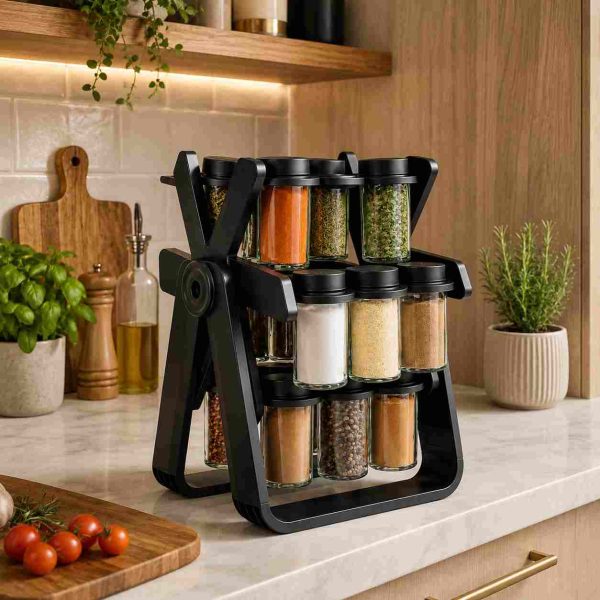 Étagère à épices rotative avec 12 pots en verre disponible à Dakar Sénégal