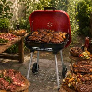 Barbecue à Charbon sur Pied avec Roulettes et Couvercle – Image 3