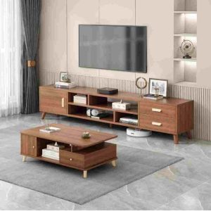 Meuble TV Moderne Bois avec Rangement – Image 3